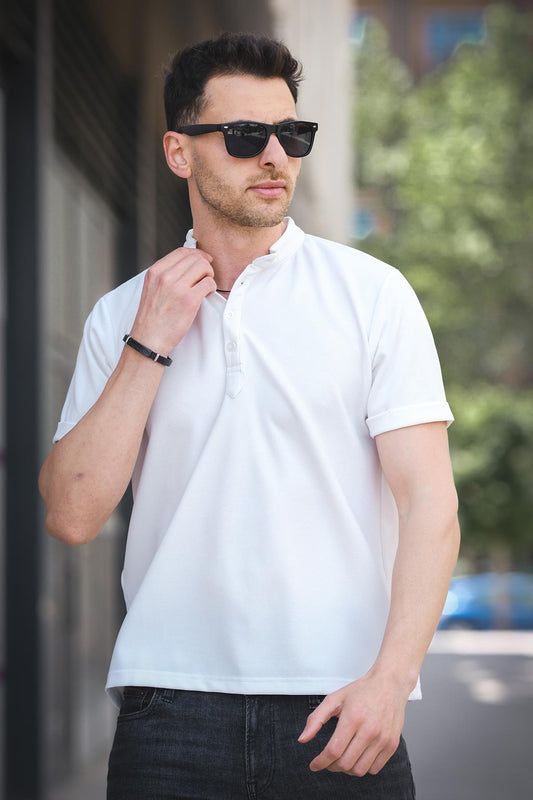 Cole Slim Fit Esnek Likralı Yarım Düğmeli Kısa Kol Hakim Yaka Erkek Gömlek