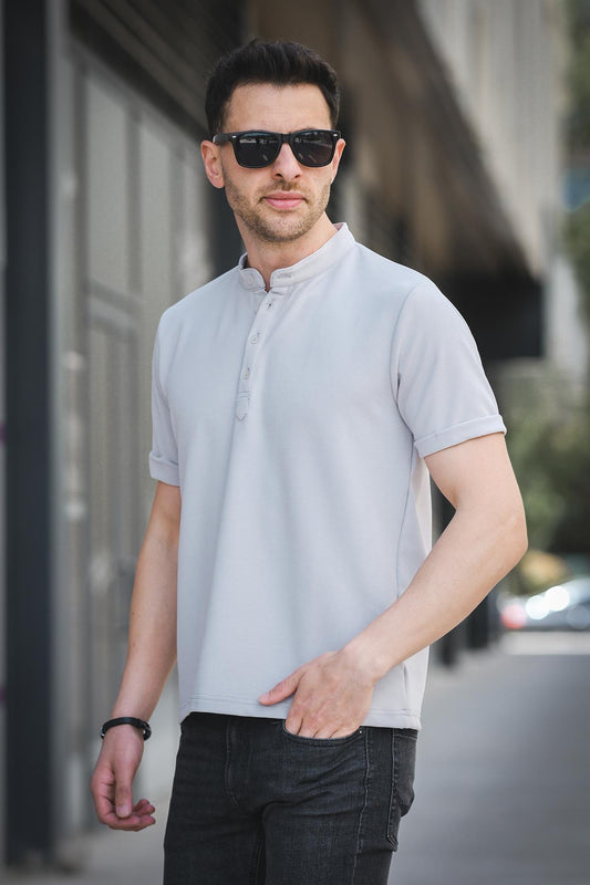 Cole Slim Fit Esnek Likralı Yarım Düğmeli Kısa Kol Hakim Yaka Erkek Gömlek
