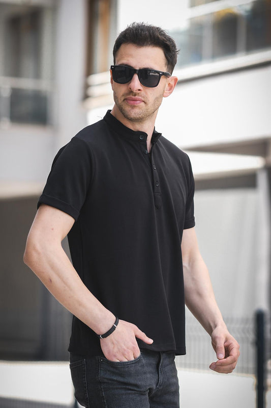 Cole Slim Fit Esnek Likralı Yarım Düğmeli Kısa Kol Hakim Yaka Erkek Gömlek