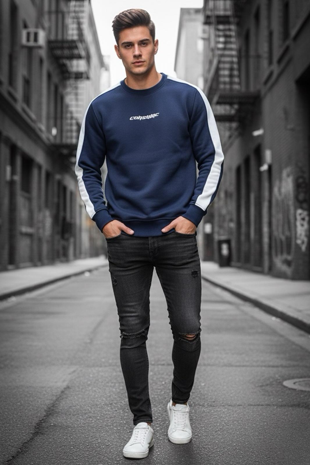 Comsumc Üç İplik Şardonlu Bisiklet Yaka Erkek Sweatshirt