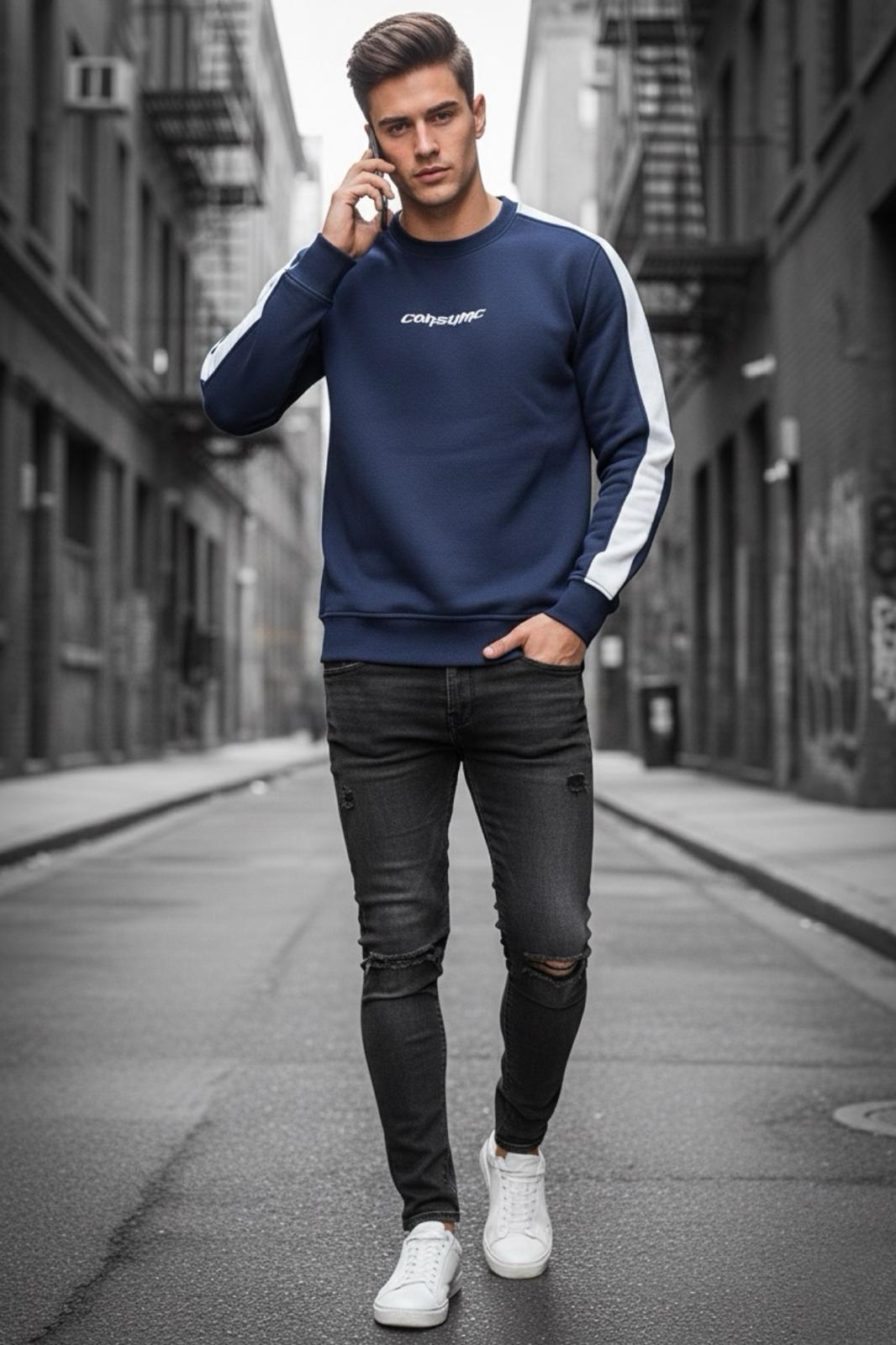 Comsumc Üç İplik Şardonlu Bisiklet Yaka Erkek Sweatshirt