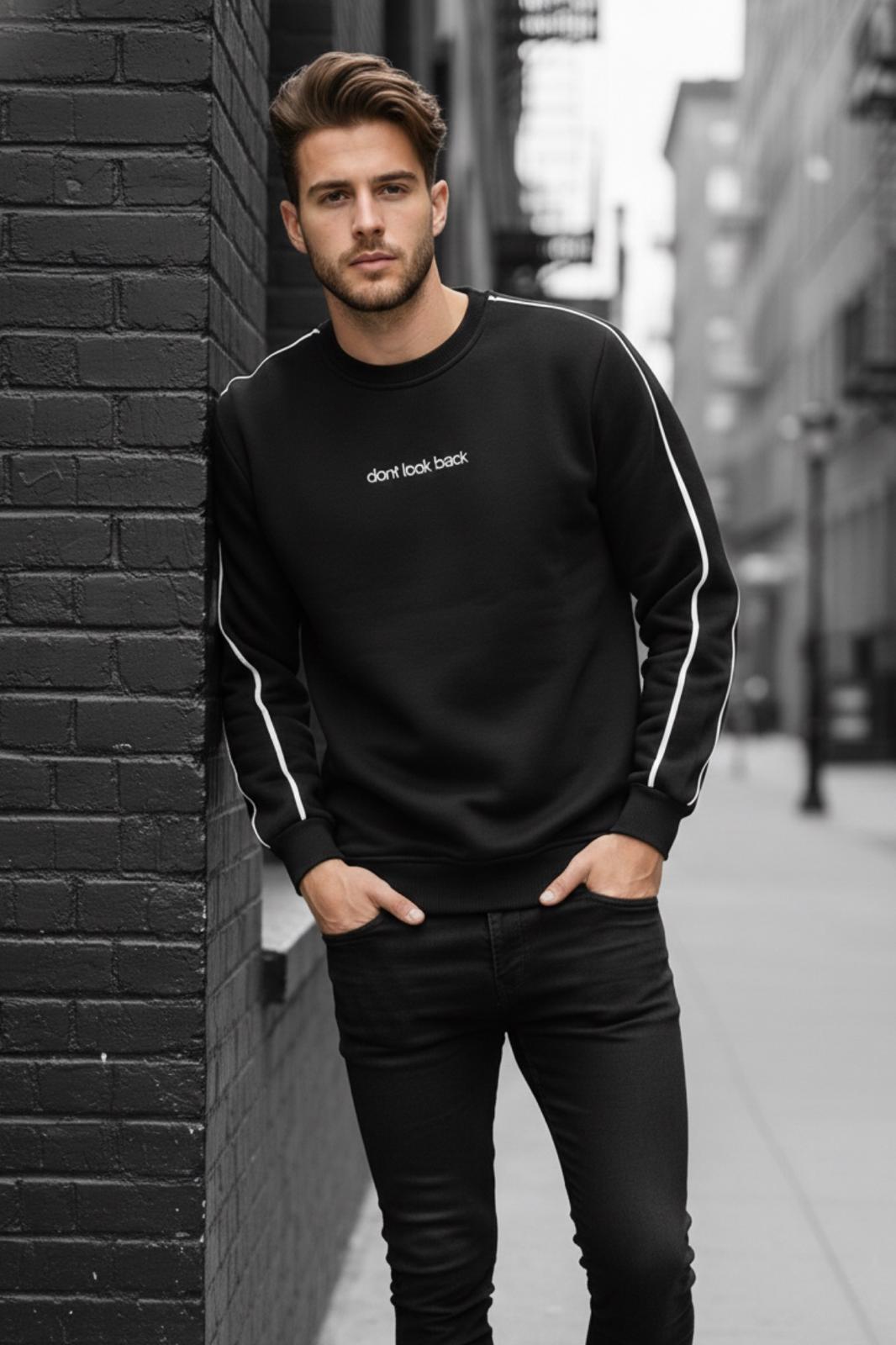 Dont Look Slim Fit Üç İplik Şardonlu Bisiklet Yaka Erkek Sweatshirt