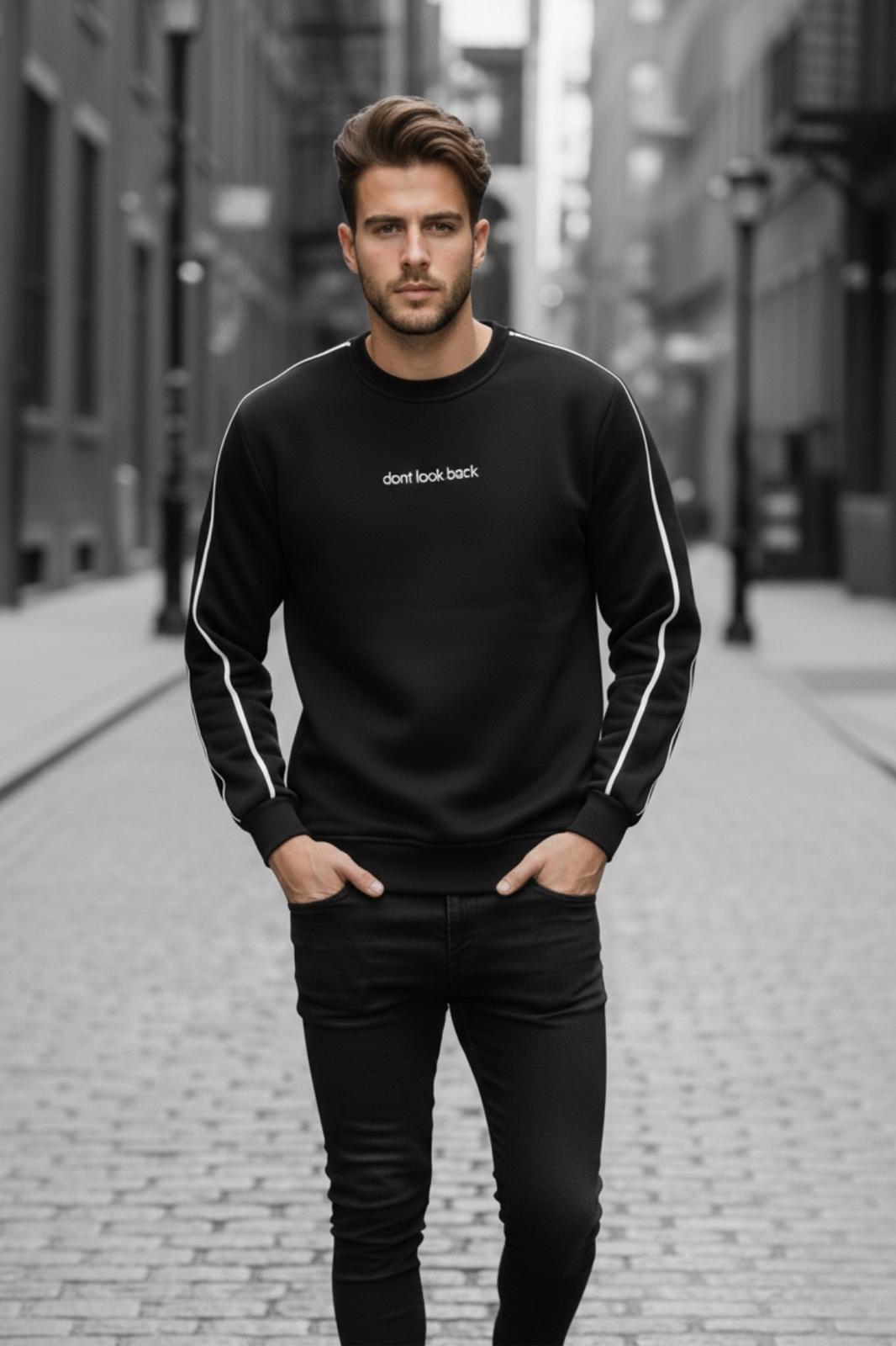 Dont Look Slim Fit Üç İplik Şardonlu Bisiklet Yaka Erkek Sweatshirt
