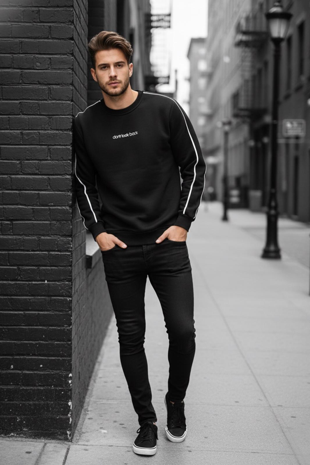 Dont Look Slim Fit Üç İplik Şardonlu Bisiklet Yaka Erkek Sweatshirt
