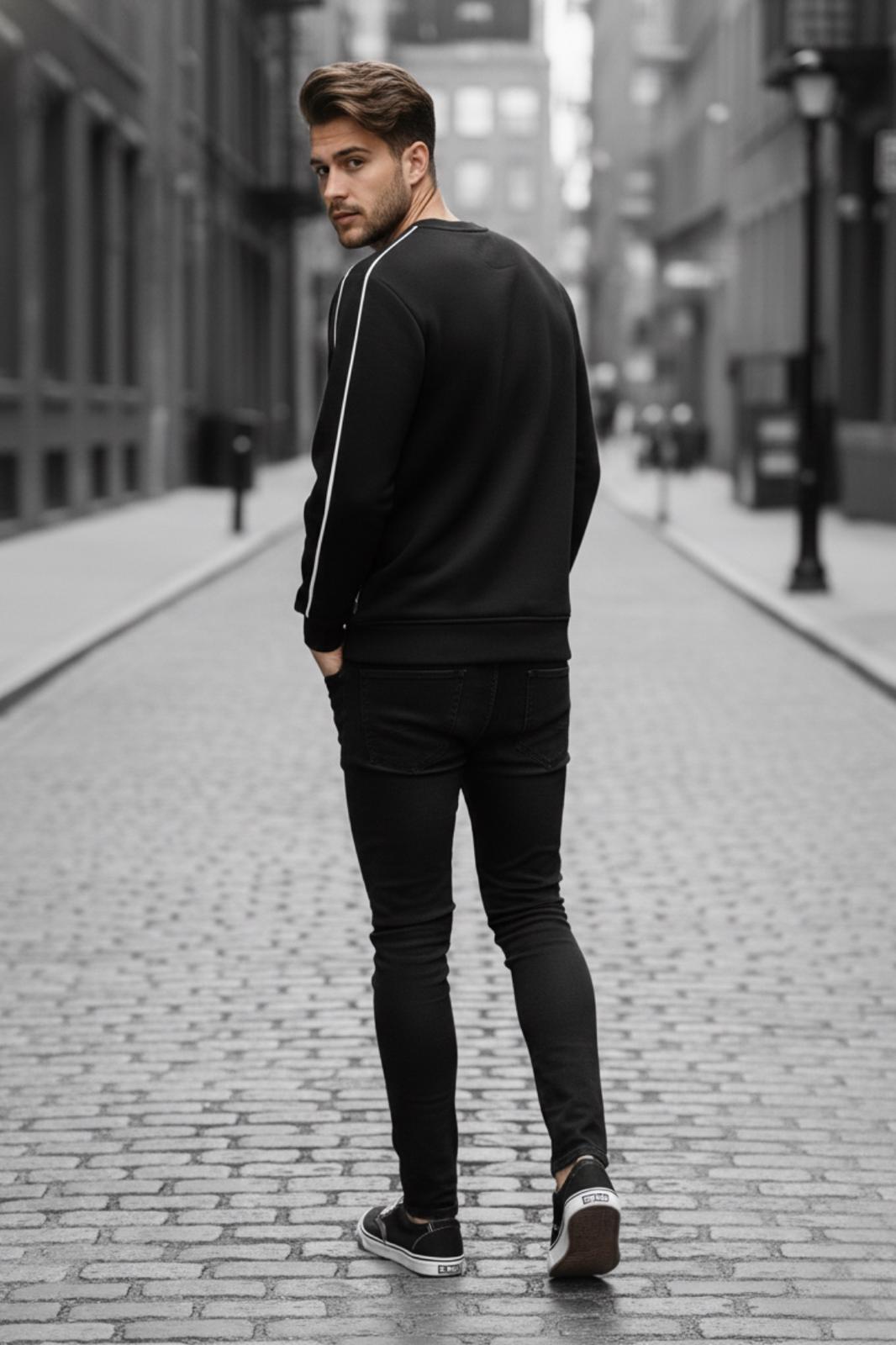 Dont Look Slim Fit Üç İplik Şardonlu Bisiklet Yaka Erkek Sweatshirt