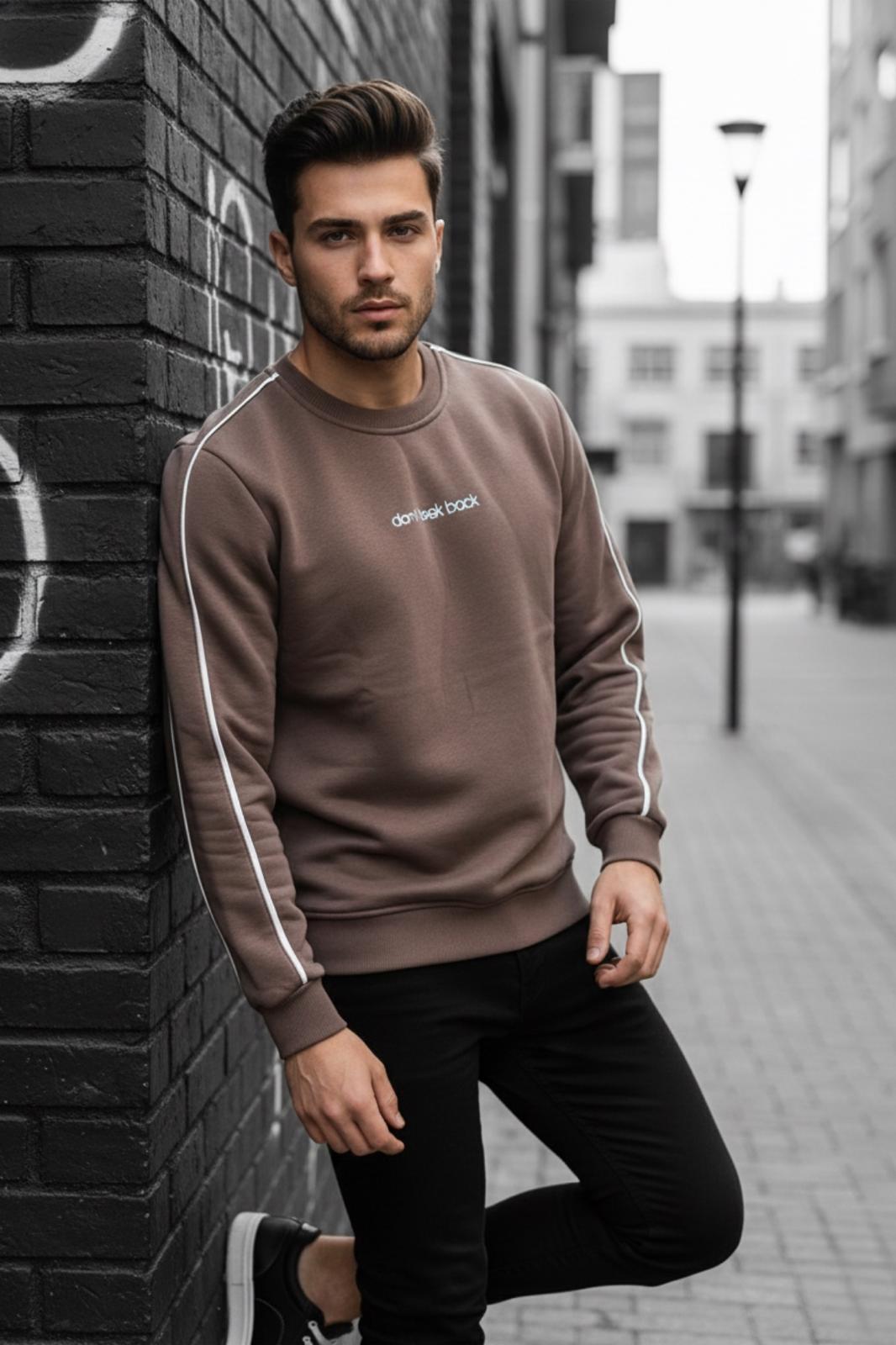 Dont Look Slim Fit Üç İplik Şardonlu Bisiklet Yaka Erkek Sweatshirt