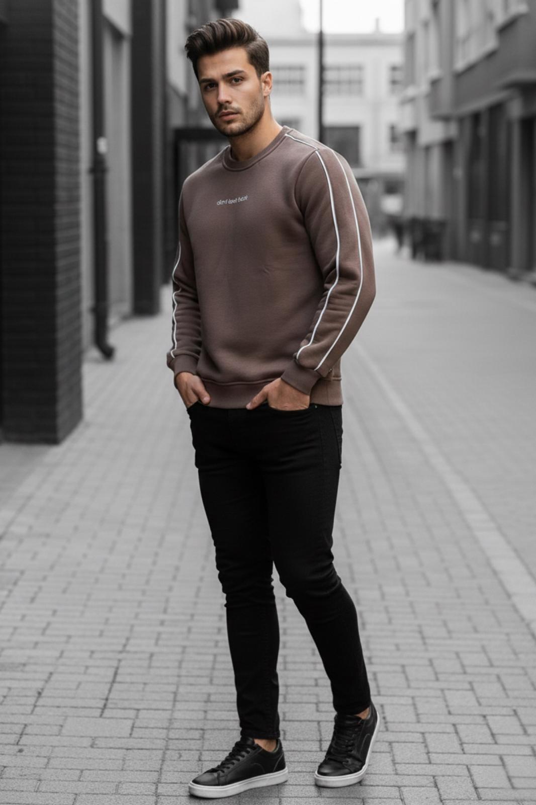 Dont Look Slim Fit Üç İplik Şardonlu Bisiklet Yaka Erkek Sweatshirt