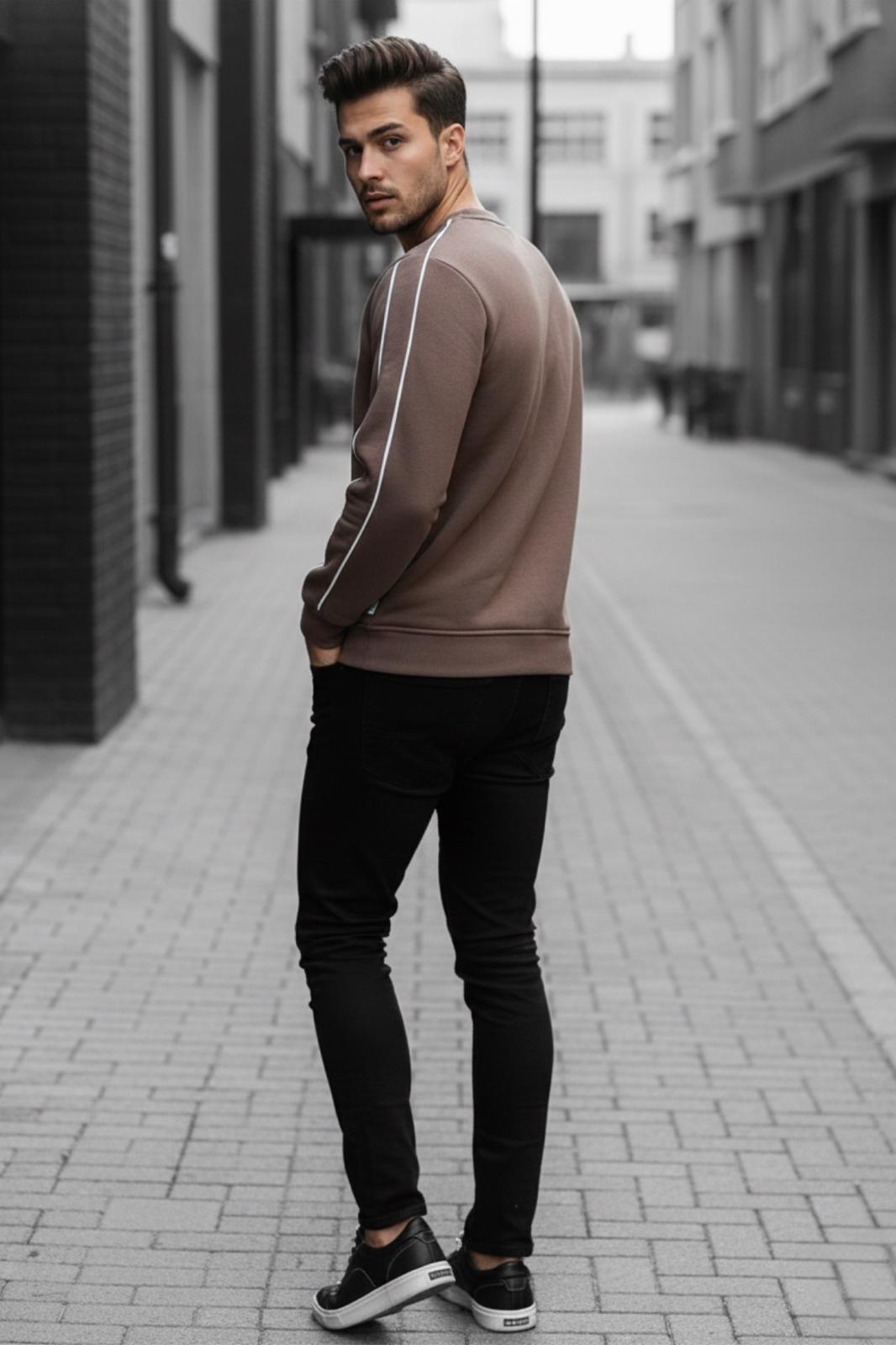Dont Look Slim Fit Üç İplik Şardonlu Bisiklet Yaka Erkek Sweatshirt