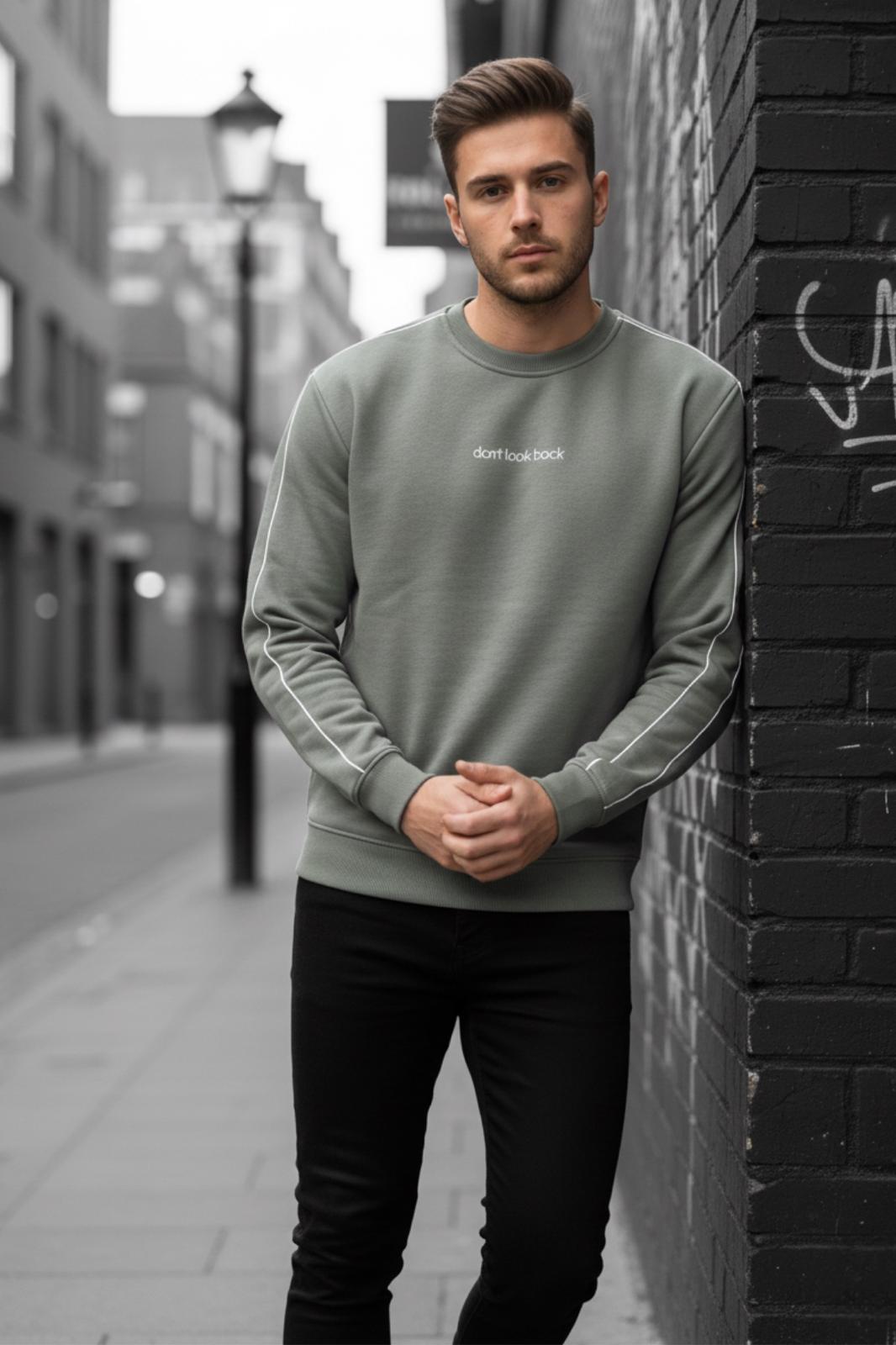 Dont Look Slim Fit Üç İplik Şardonlu Bisiklet Yaka Erkek Sweatshirt