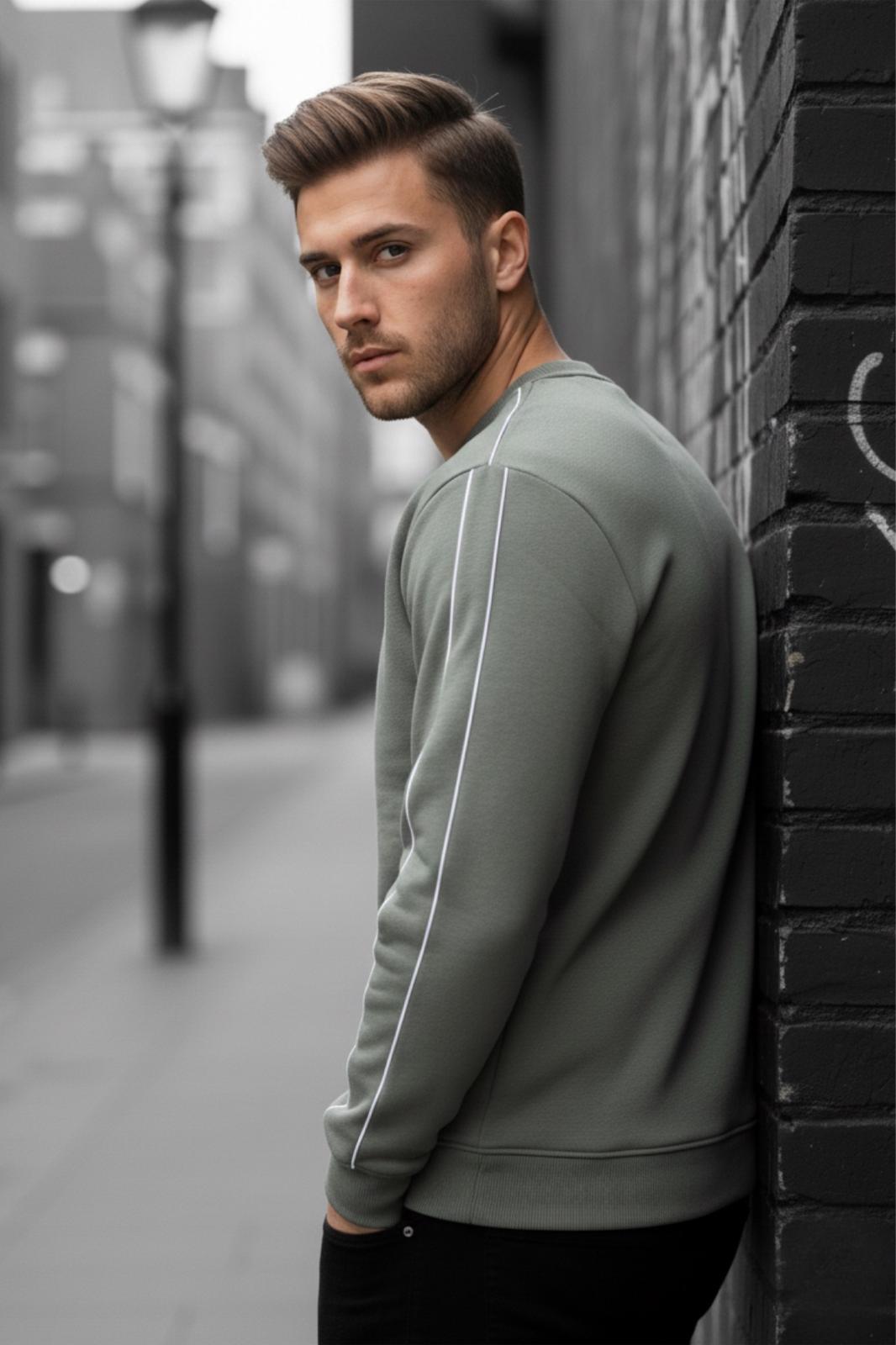 Dont Look Slim Fit Üç İplik Şardonlu Bisiklet Yaka Erkek Sweatshirt