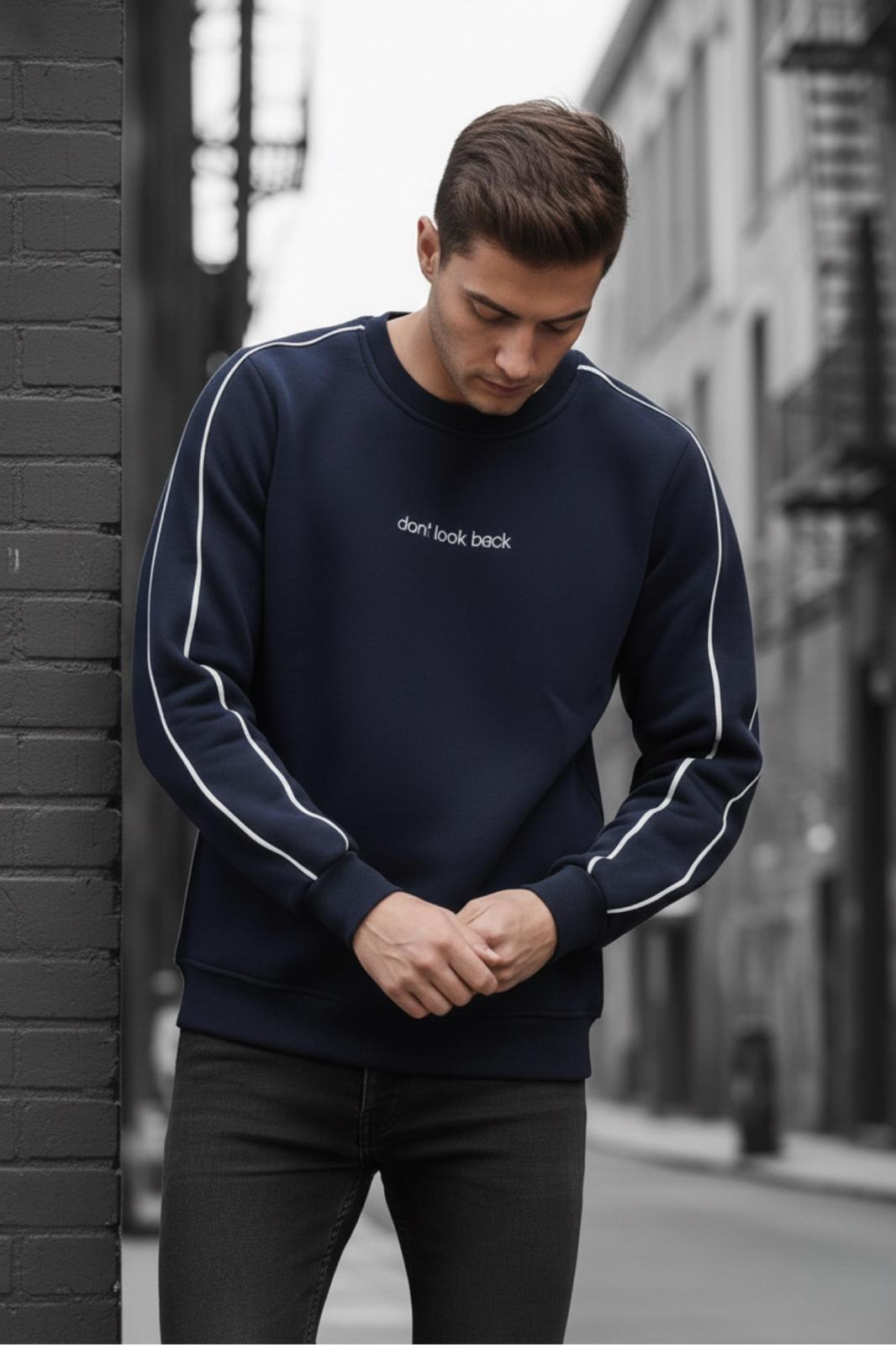 Dont Look Slim Fit Üç İplik Şardonlu Bisiklet Yaka Erkek Sweatshirt