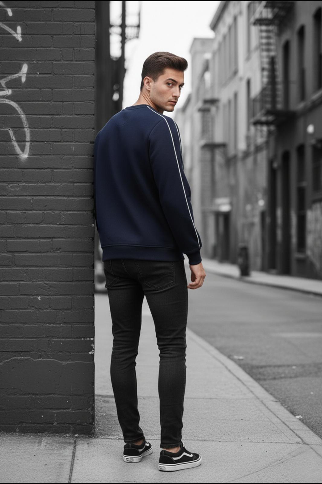 Dont Look Slim Fit Üç İplik Şardonlu Bisiklet Yaka Erkek Sweatshirt
