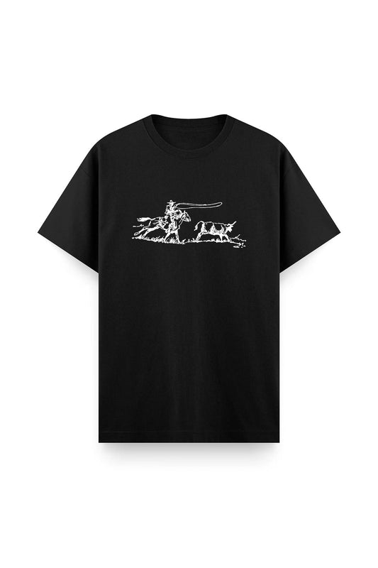 Cowboy Ön Baskılı Bisiklet Yaka Erkek Tshirt