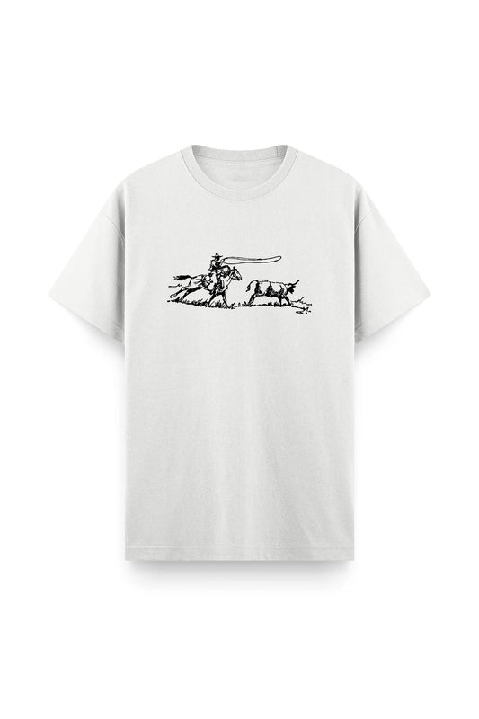 Cowboy Ön Baskılı Bisiklet Yaka Erkek Tshirt
