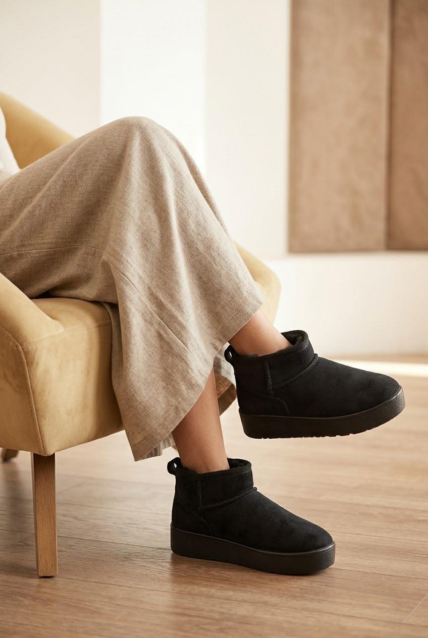 Cozy Kadın İçi Kürklü Süet Kısa Bot - Kalın Taban Mini Kar Botu