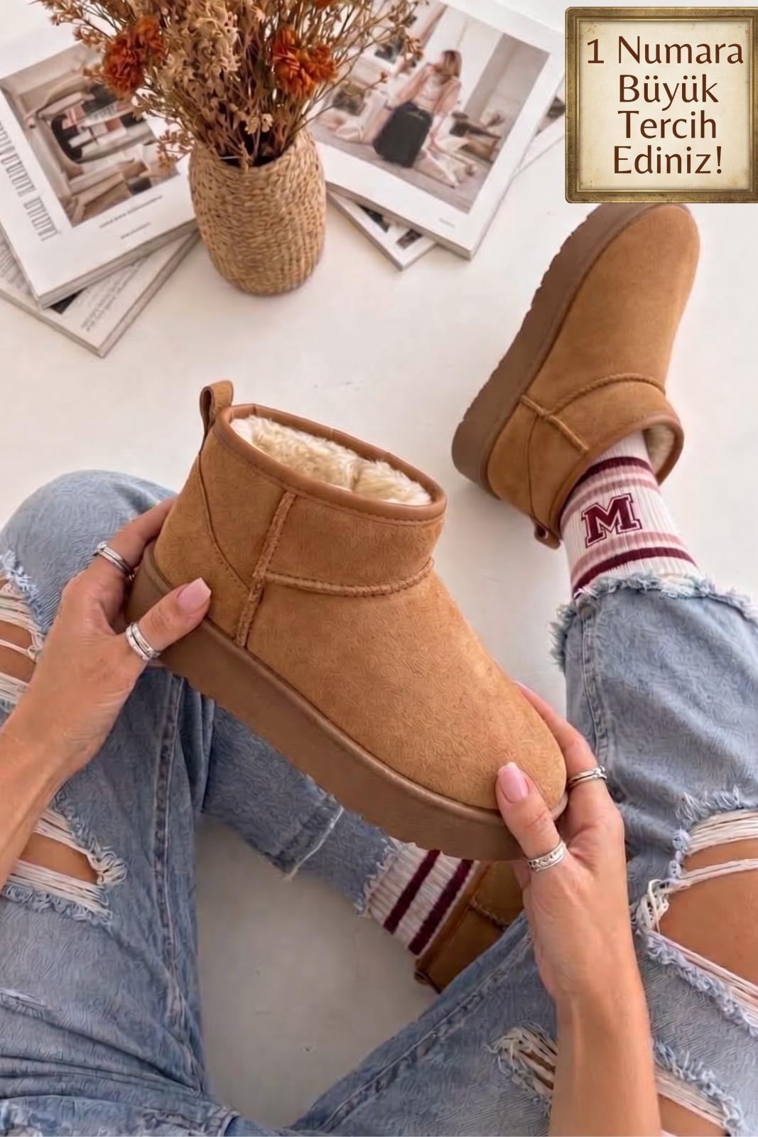 Cozy Kadın İçi Kürklü Süet Kısa Bot - Kalın Taban Mini Kar Botu