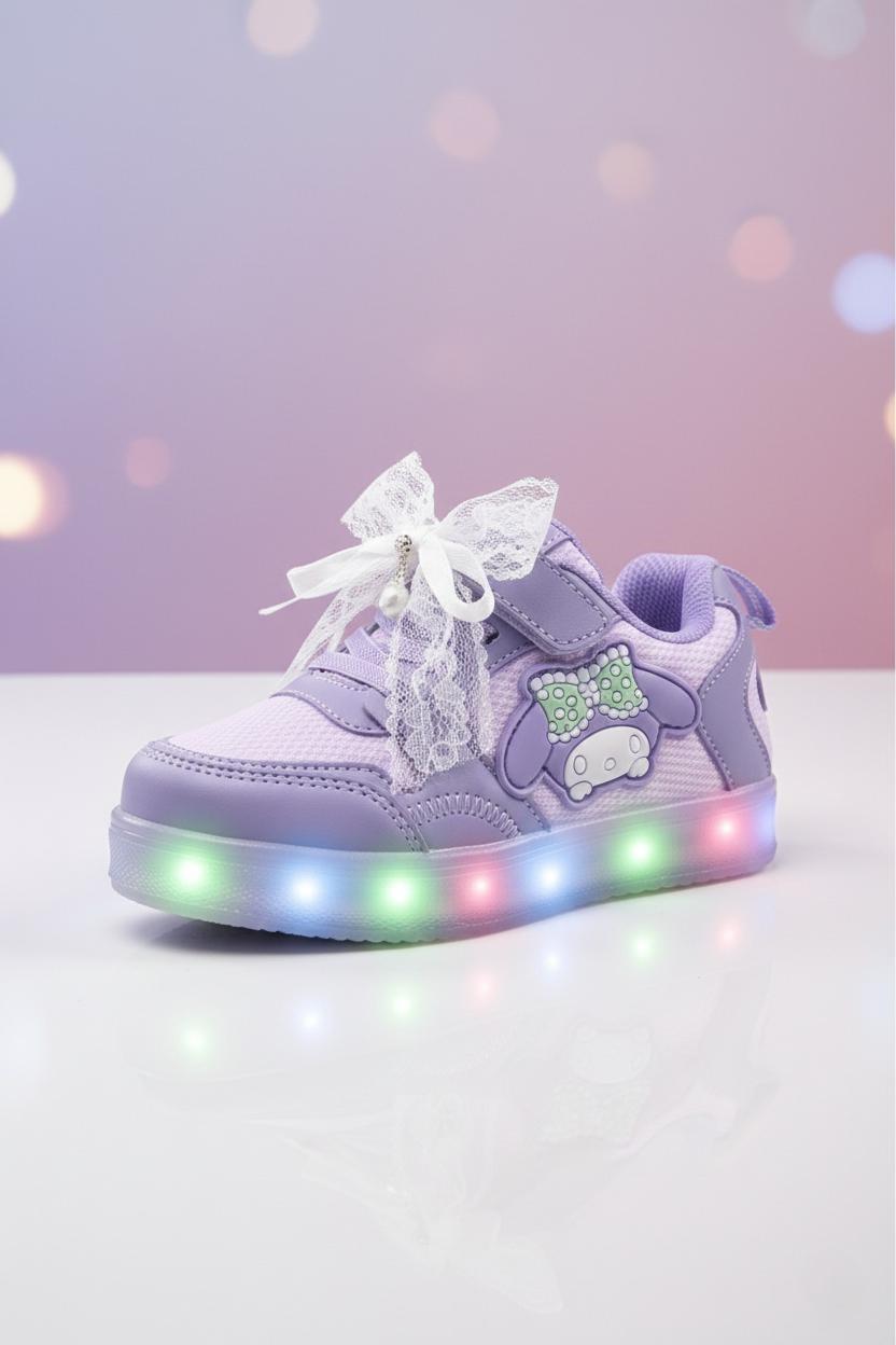 Cpx Figürlü Kız Çocuk Işıklı Sneaker Şık Dantel Fiyonk ve İnci Detaylı Ayakkabı