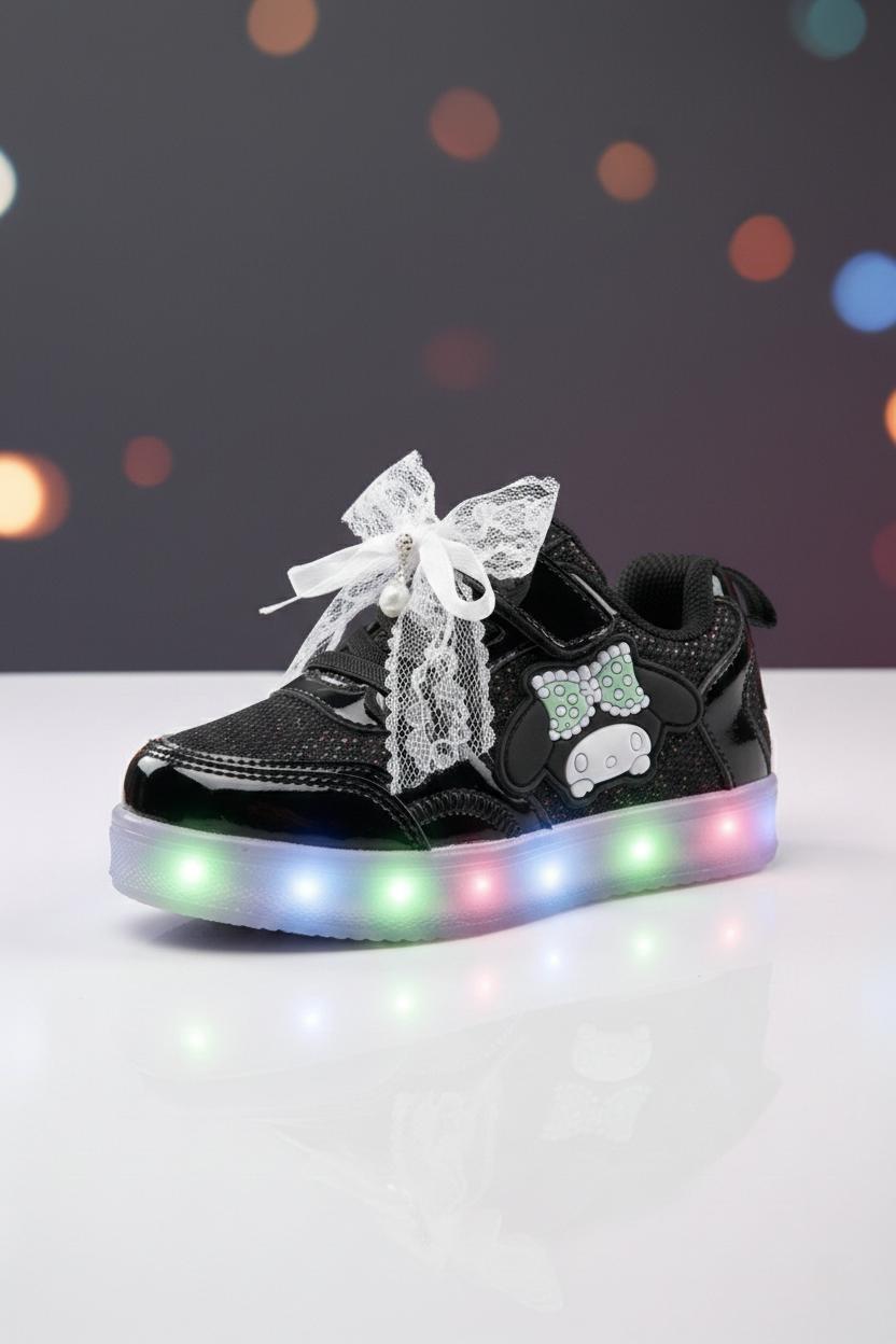 Cpx Figürlü Kız Çocuk Işıklı Sneaker Şık Dantel Fiyonk ve İnci Detaylı Ayakkabı