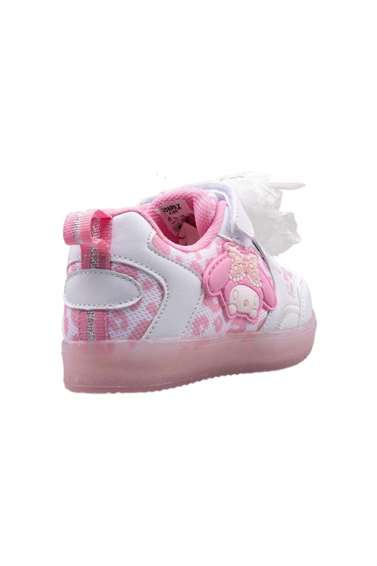 Cpx Figürlü Kız Çocuk Işıklı Sneaker Şık Dantel Fiyonk ve İnci Detaylı Ayakkabı