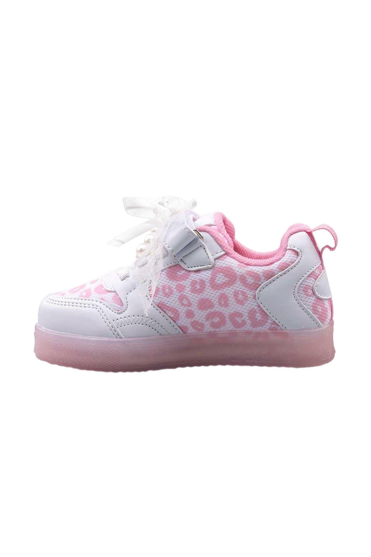 Cpx Figürlü Kız Çocuk Işıklı Sneaker Şık Dantel Fiyonk ve İnci Detaylı Ayakkabı