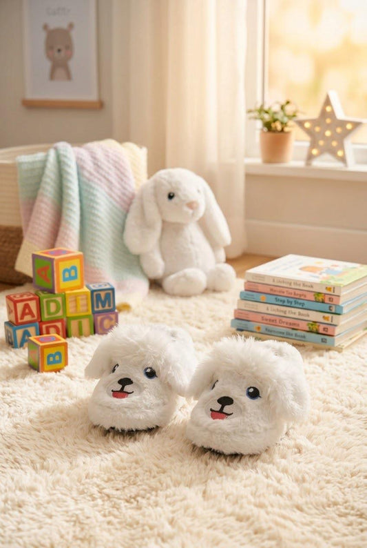 Eğlenceli Köpekcik Figürlü Peluş Çocuk Ev Botu Panduf (Kaydırmaz Taban)