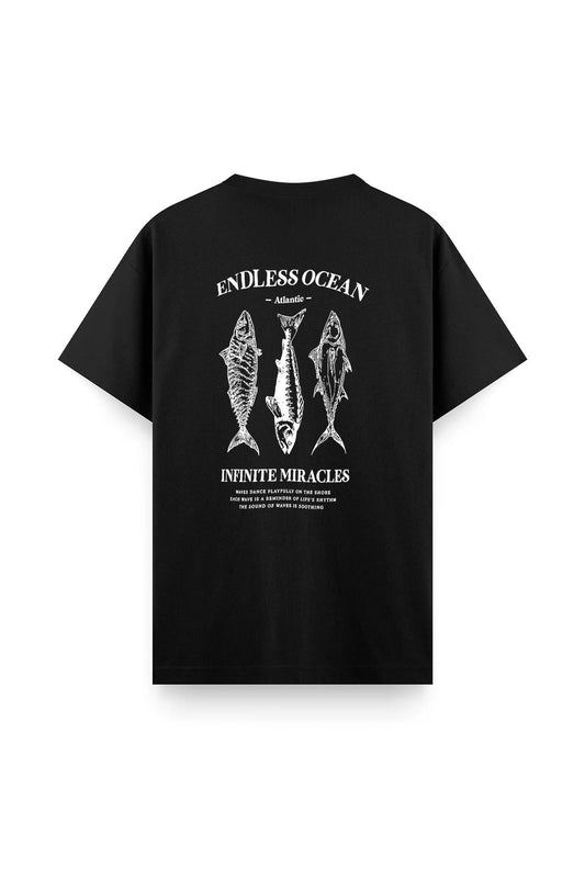 Endless Ocean Sırt Baskılı Bisiklet Yaka Erkek Tshirt