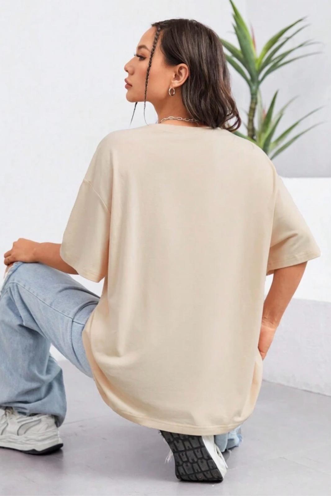 Energetic Ön Baskılı Bisiklet Yaka Kadın Oversize Tshirt