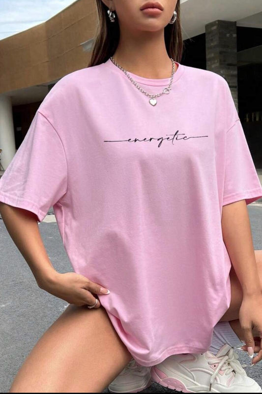 Energetic Ön Baskılı Bisiklet Yaka Kadın Oversize Tshirt