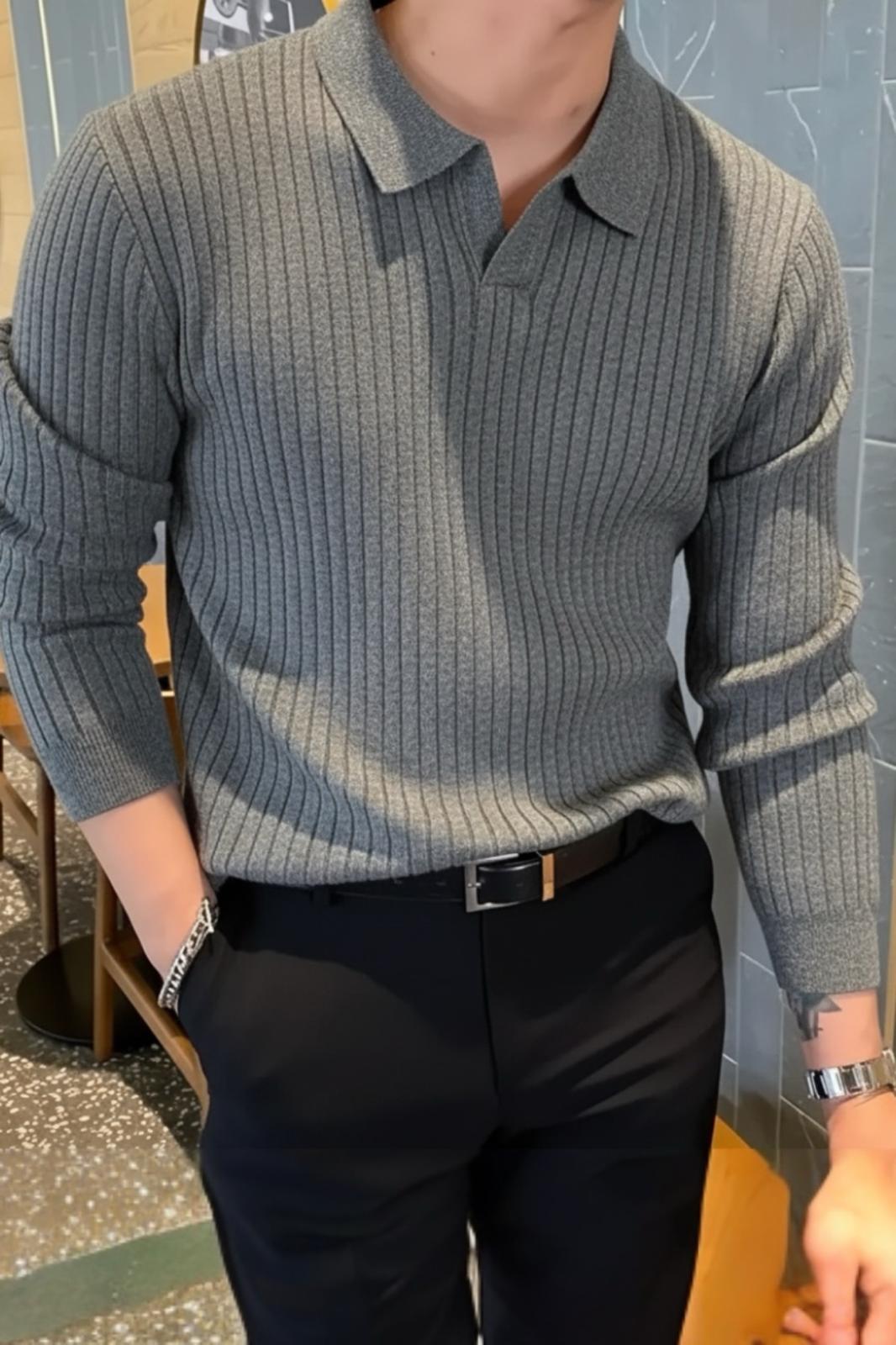 Ermanno Slim Fit Erkek Polo Yaka Fitilli Triko Kazak