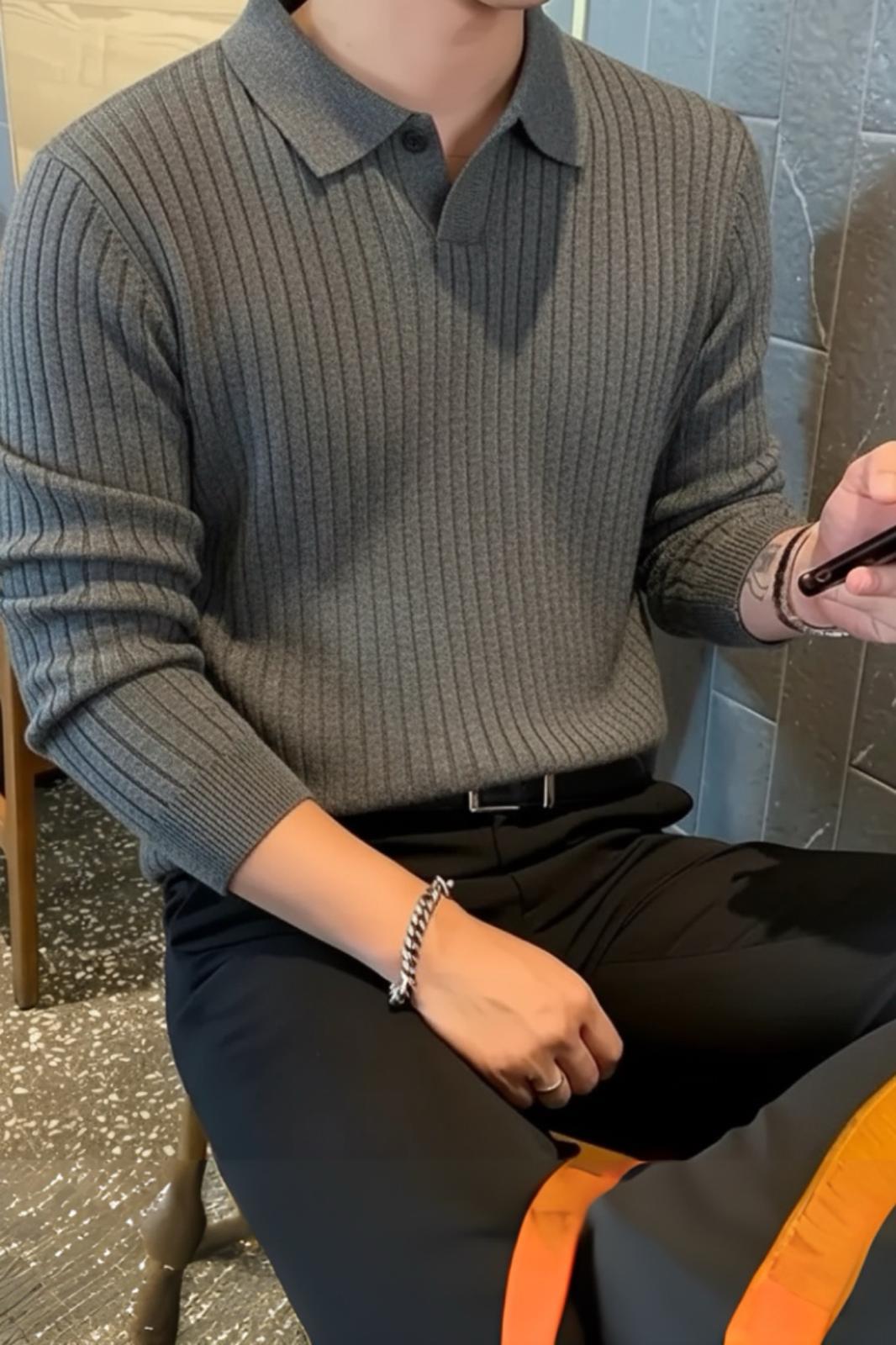 Ermanno Slim Fit Erkek Polo Yaka Fitilli Triko Kazak