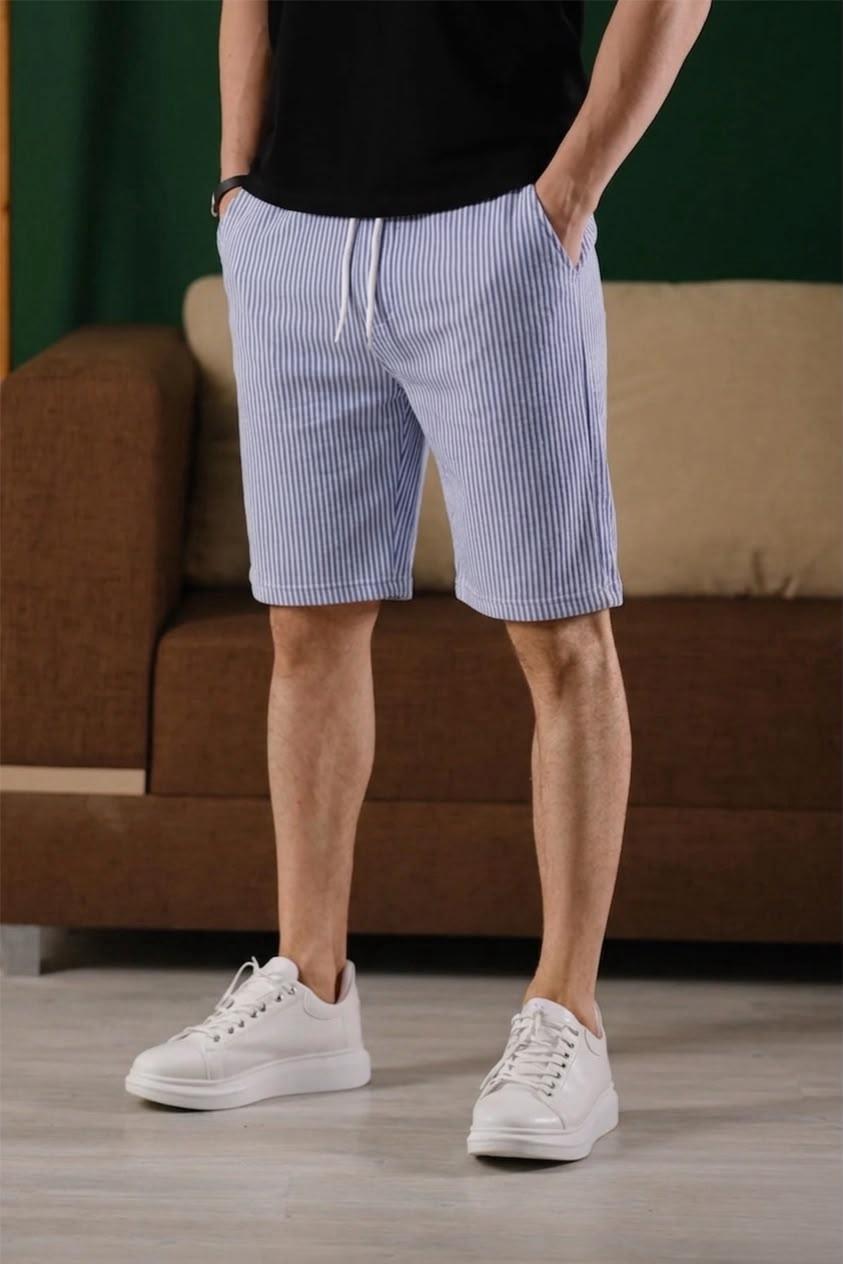 Ethan Çizgili Dokuma Slim Fit Likralı Erkek Bermuda Şort