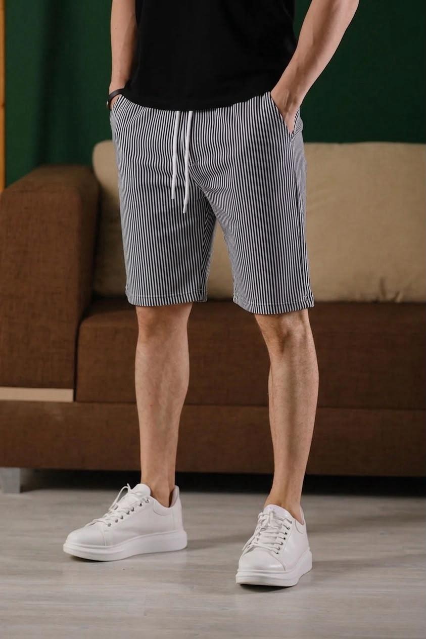 Ethan Çizgili Dokuma Slim Fit Likralı Erkek Bermuda Şort