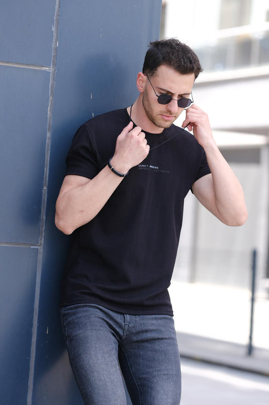 Expect Slim Fit Likralı Bisiklet Yaka Baskılı Erkek Tshirt