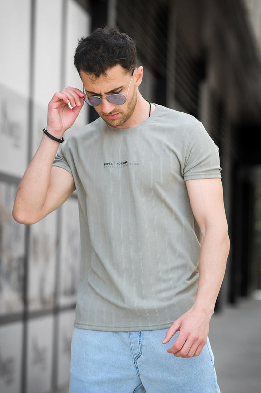 Expect Slim Fit Likralı Bisiklet Yaka Baskılı Erkek Tshirt