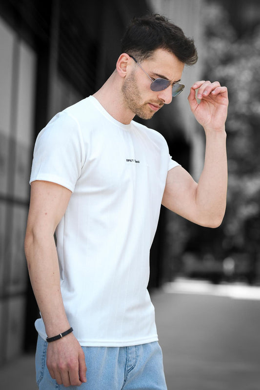 Expect Slim Fit Likralı Bisiklet Yaka Baskılı Erkek Tshirt