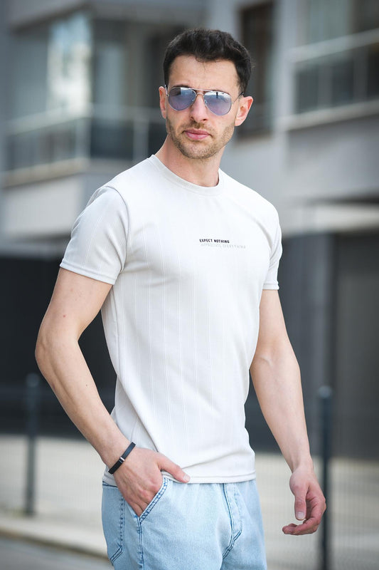 Expect Slim Fit Likralı Bisiklet Yaka Baskılı Erkek Tshirt