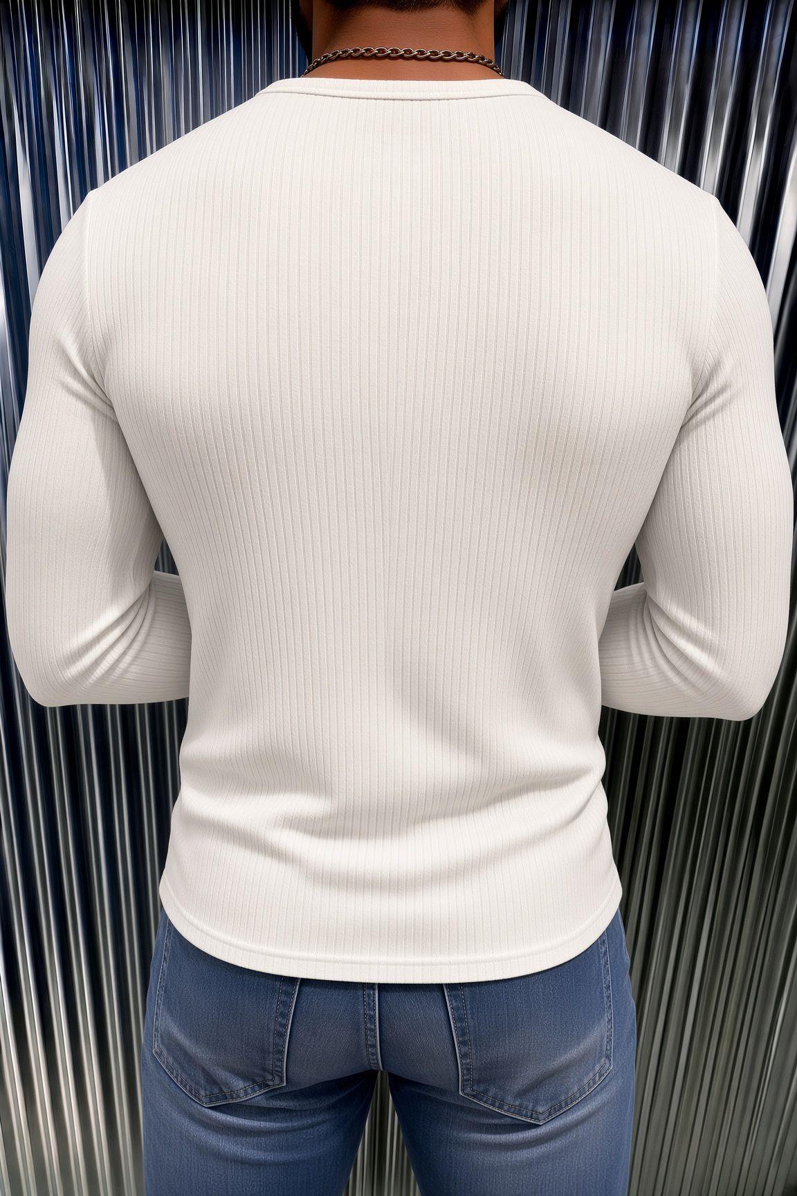 Fer Erkek Düğme ve Gizli Cep Görünümlü Slim Fit Henley Yaka Uzun Kollu T-shirt