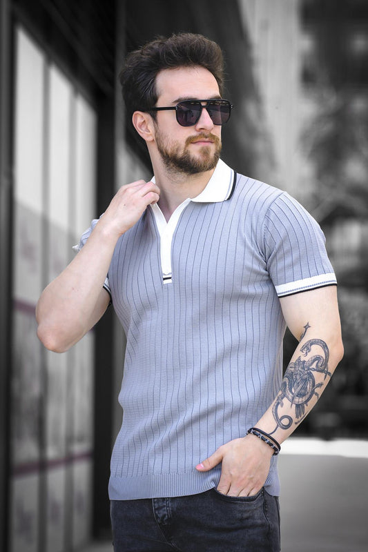 Ferruc Çizgili Likralı Slim Fit Renkli Polo Yaka Örme Erkek Triko Tshirt