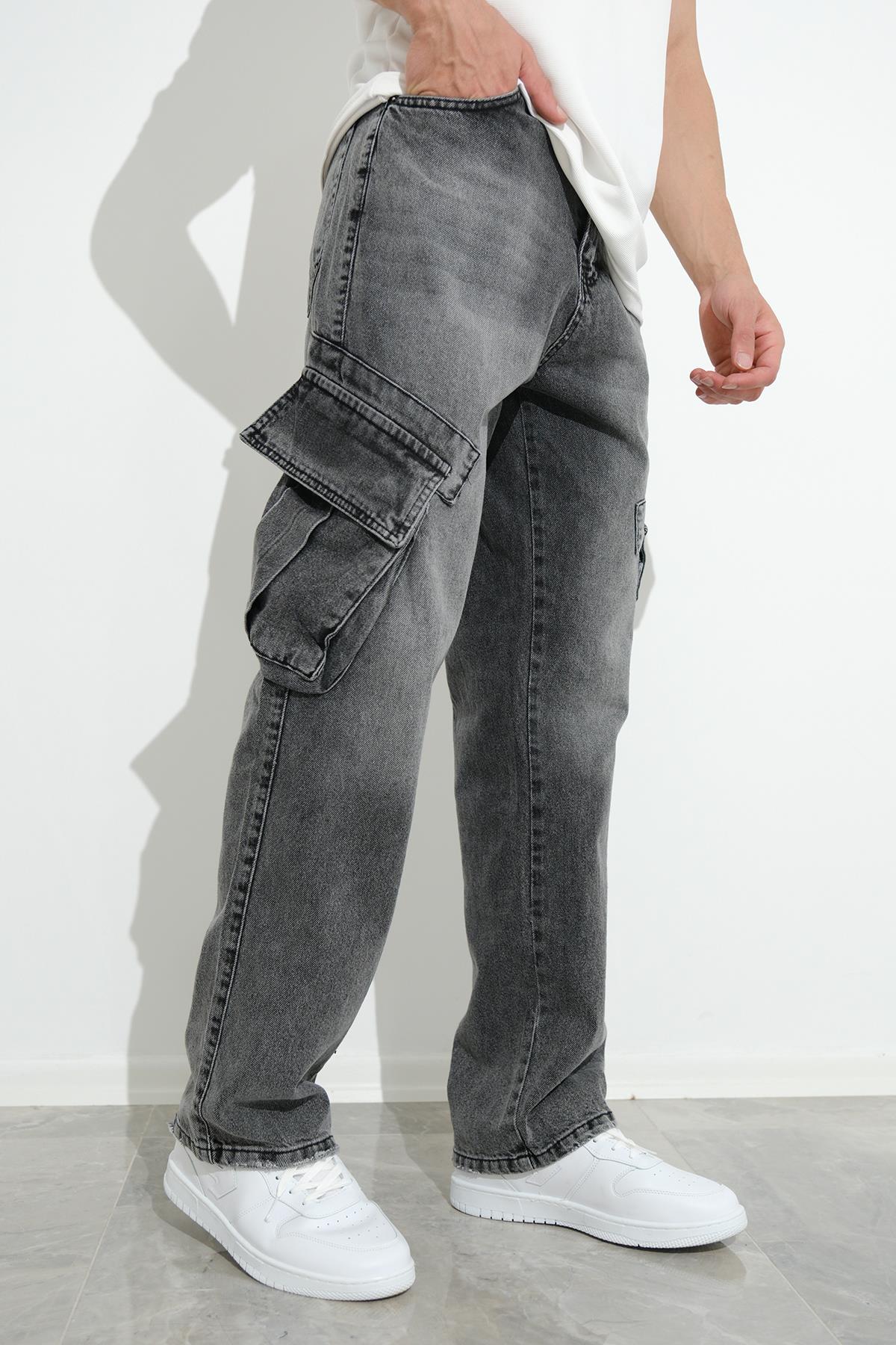 Fierello Kargo Cepli Bol Kesim Baggy Fit Kot Pantolon Jeans