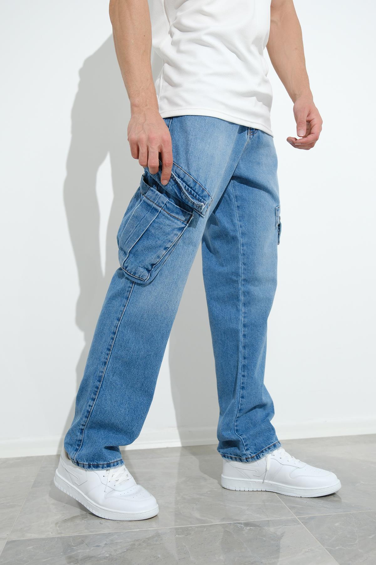 Fierello Kargo Cepli Bol Kesim Baggy Fit Kot Pantolon Jeans