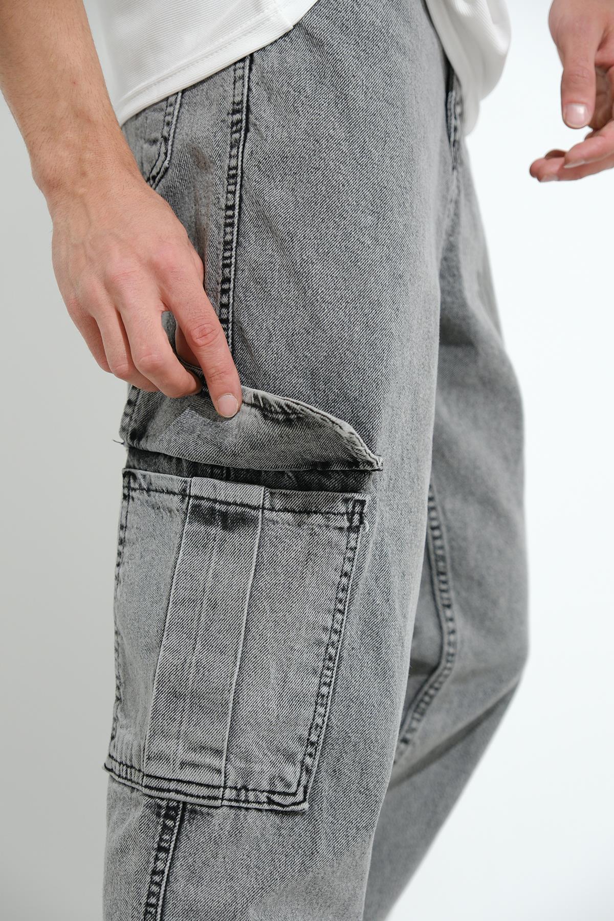 Fierello Kargo Cepli Bol Kesim Baggy Fit Kot Pantolon Jeans