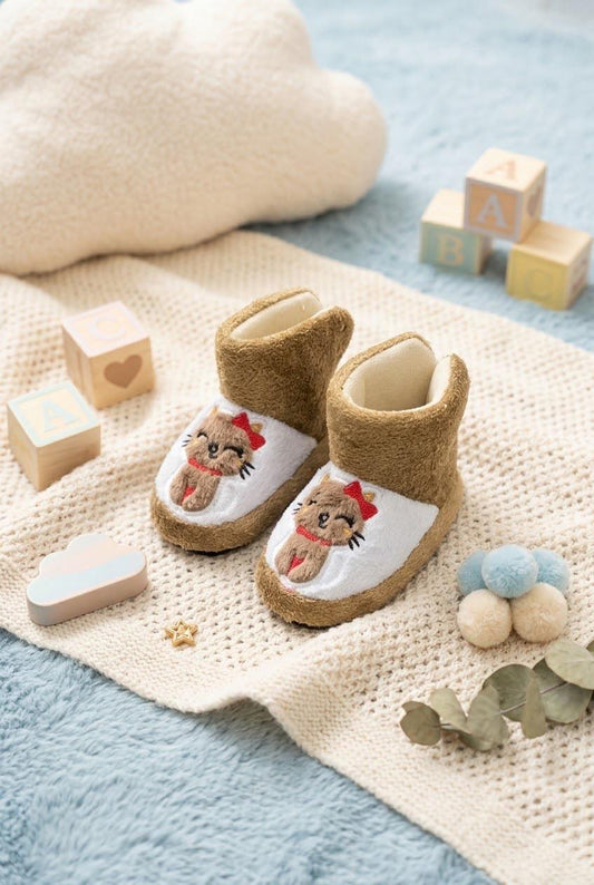 Figür Nakışlı Bebek & Çocuk Peluş Panduf  Sıcak Tutan Ev Botu / Patik