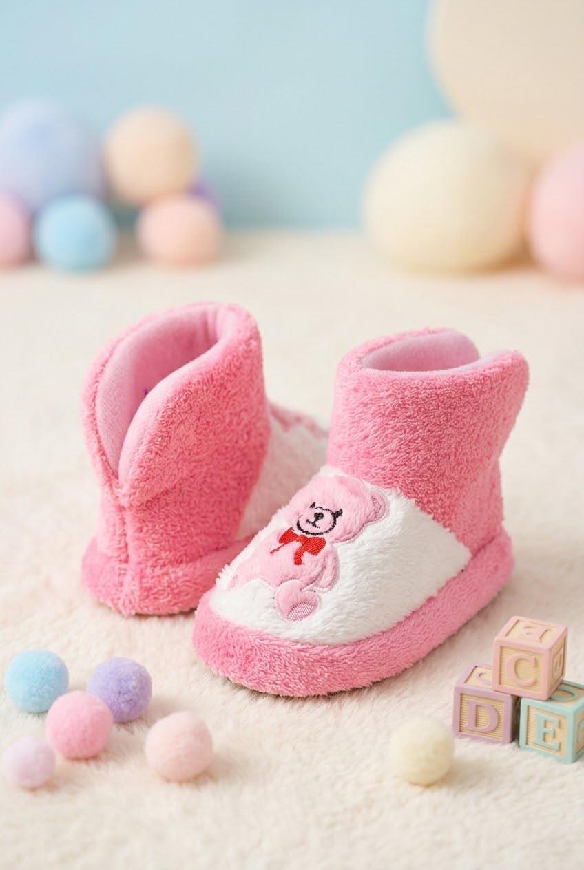 Figür Nakışlı Bebek & Çocuk Peluş Panduf  Sıcak Tutan Ev Botu / Patik