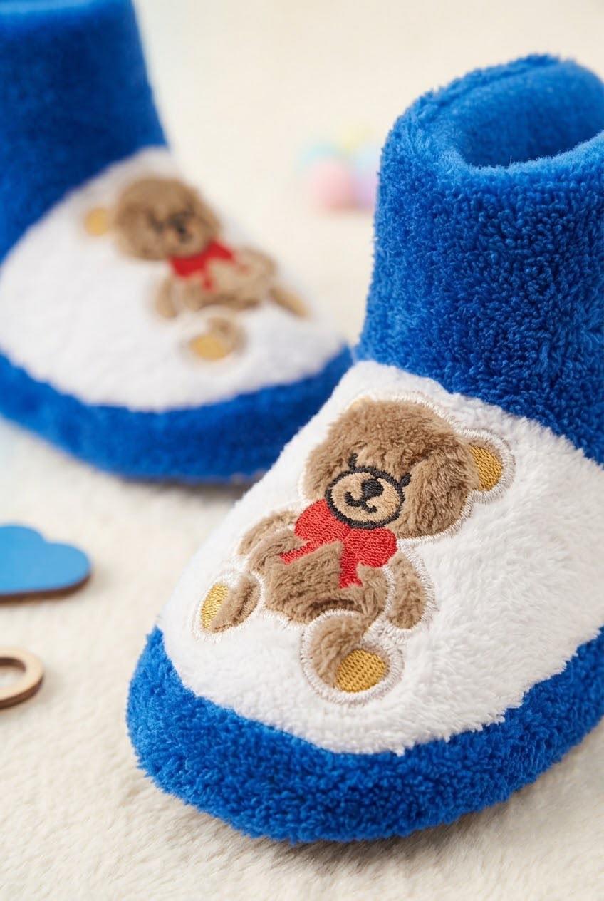 Figür Nakışlı Bebek & Çocuk Peluş Panduf  Sıcak Tutan Ev Botu / Patik