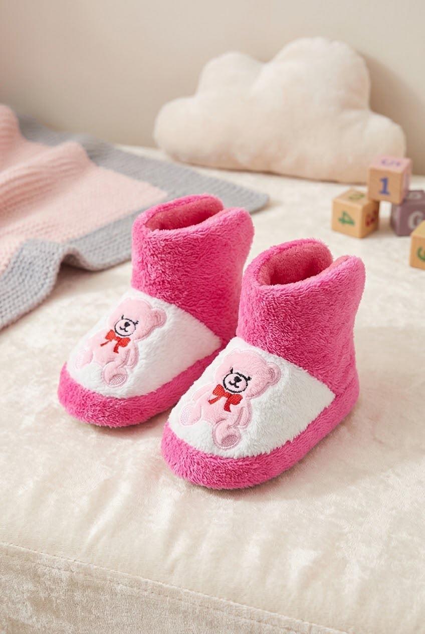 Figür Nakışlı Bebek & Çocuk Peluş Panduf  Sıcak Tutan Ev Botu / Patik