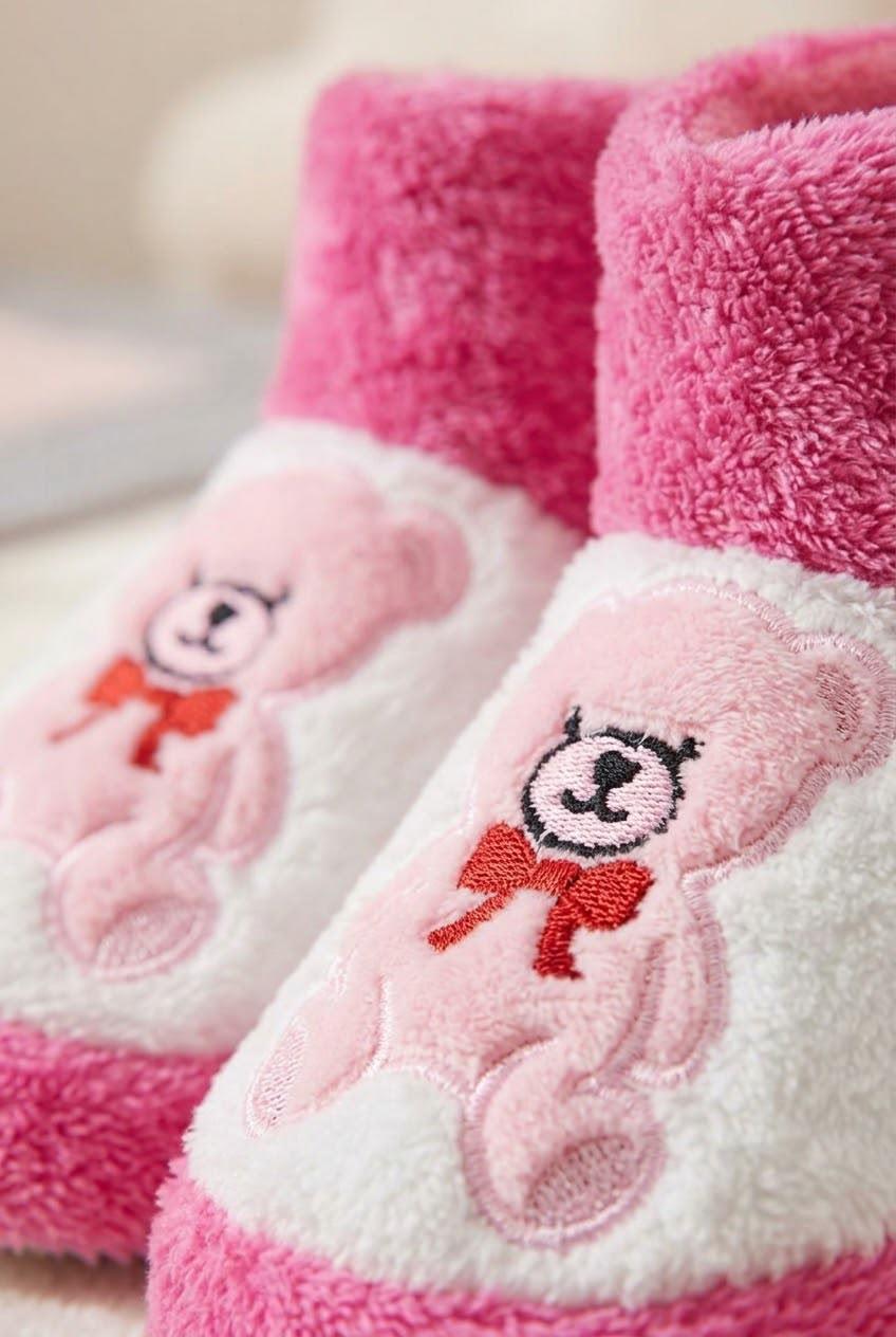 Figür Nakışlı Bebek & Çocuk Peluş Panduf  Sıcak Tutan Ev Botu / Patik