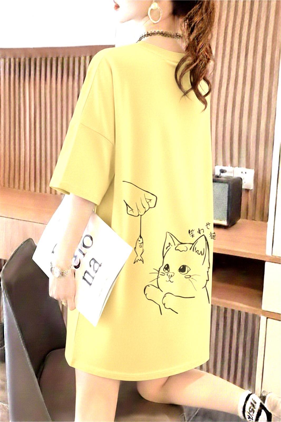 Fish And Cat Kadın Oversize Basic Bisiklet Yaka Pamuklu T-Shirt Rahat Kesim Unisex