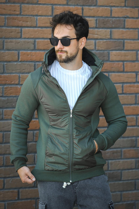 Fokt Üç İp Şardonlu Parça Detaylı Gizli Kapüşonlu Erkek Sweatshirt