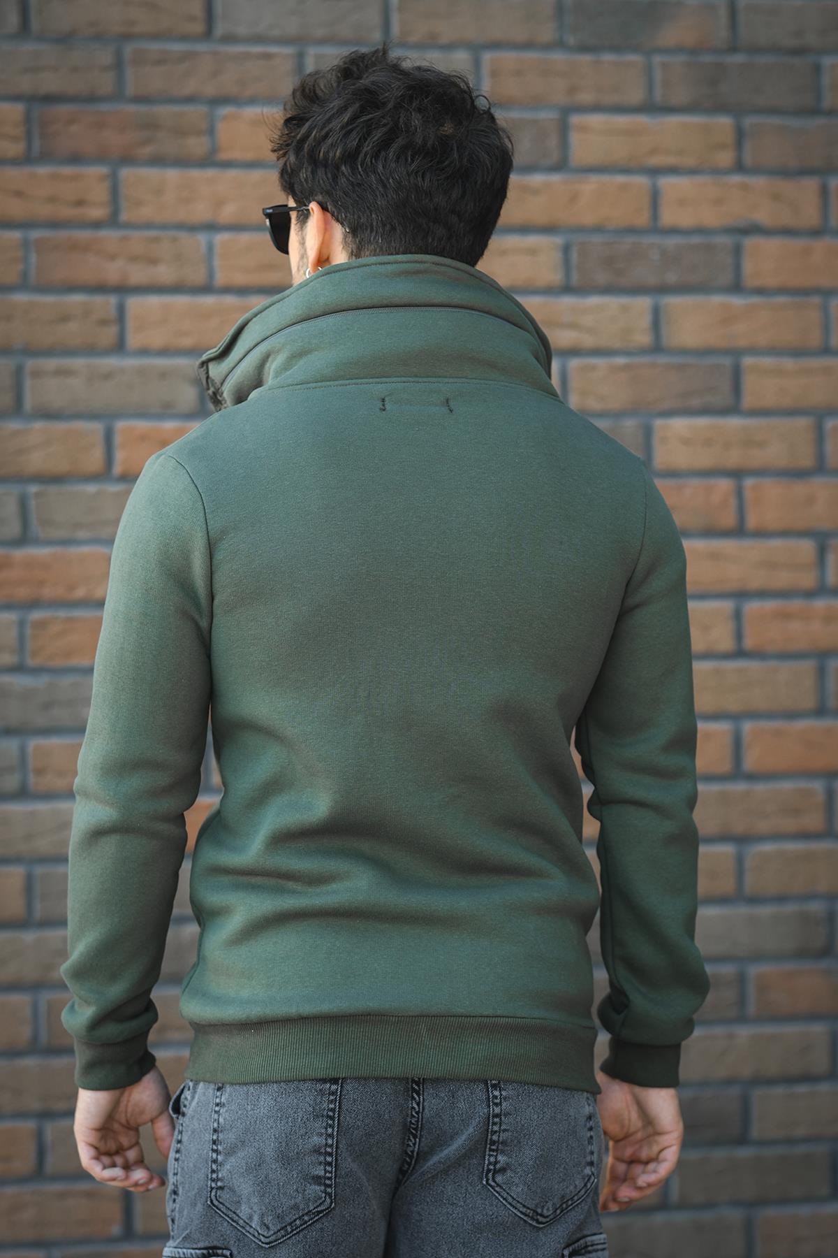 Fokt Üç İp Şardonlu Parça Detaylı Gizli Kapüşonlu Erkek Sweatshirt