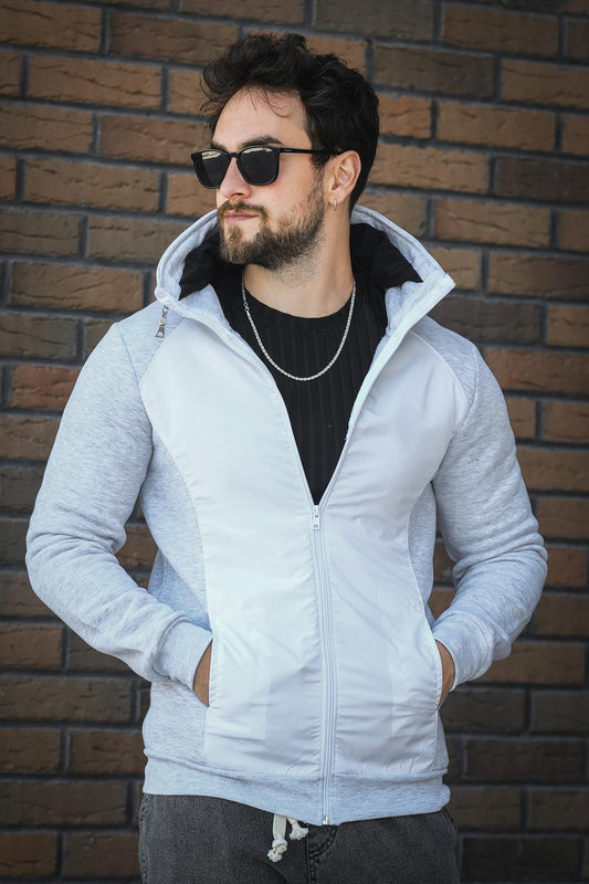 Fokt Üç İp Şardonlu Parça Detaylı Gizli Kapüşonlu Erkek Sweatshirt